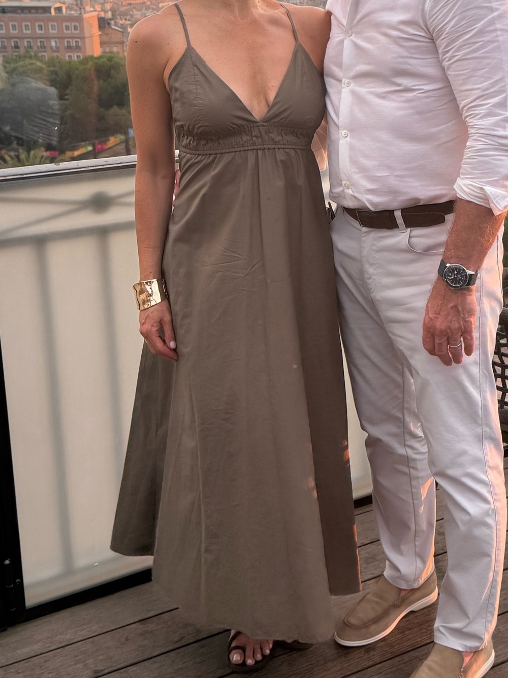 Mango Olive V-neck Shirred Lyocell Midi Dress